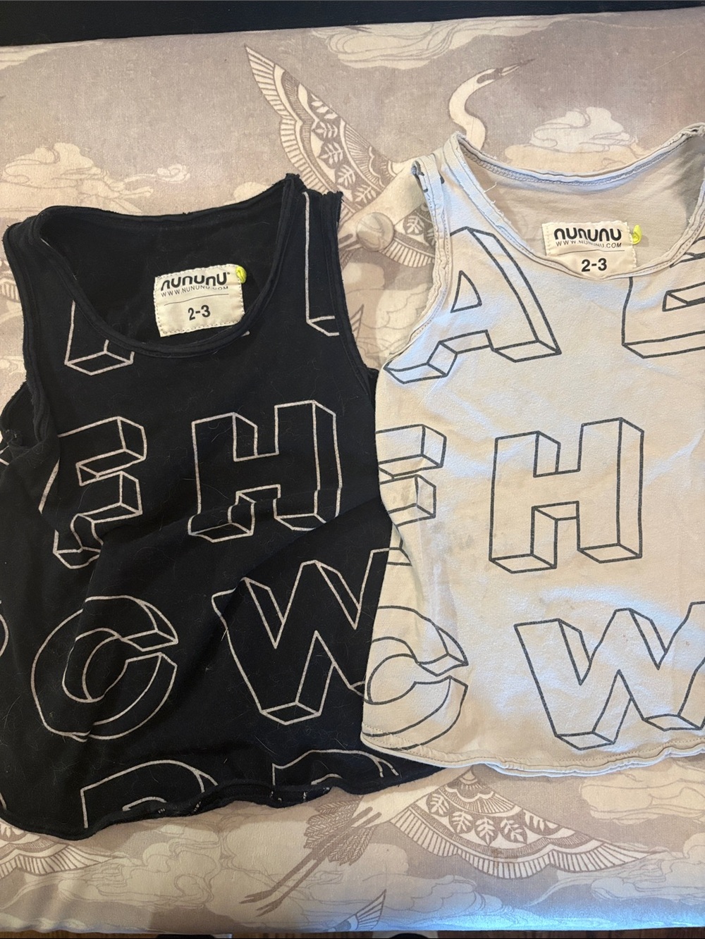 nununu Black and Light Gray Graphic Letter Tank Tops (Pair)